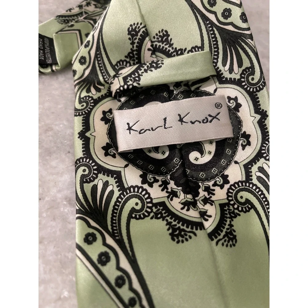 Karl Knox Tie Mens OS Green Paisley Medallion Baroque Formal Hand Made Necktie